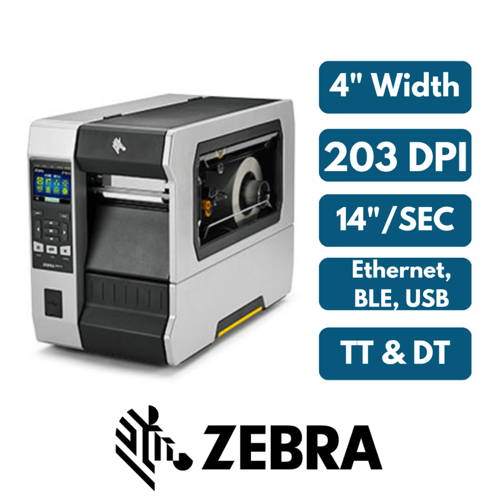 Zebra ZT611, 203 DPI, Ethernet, USB, Bluetooth connectivity, 14"/sec speed
