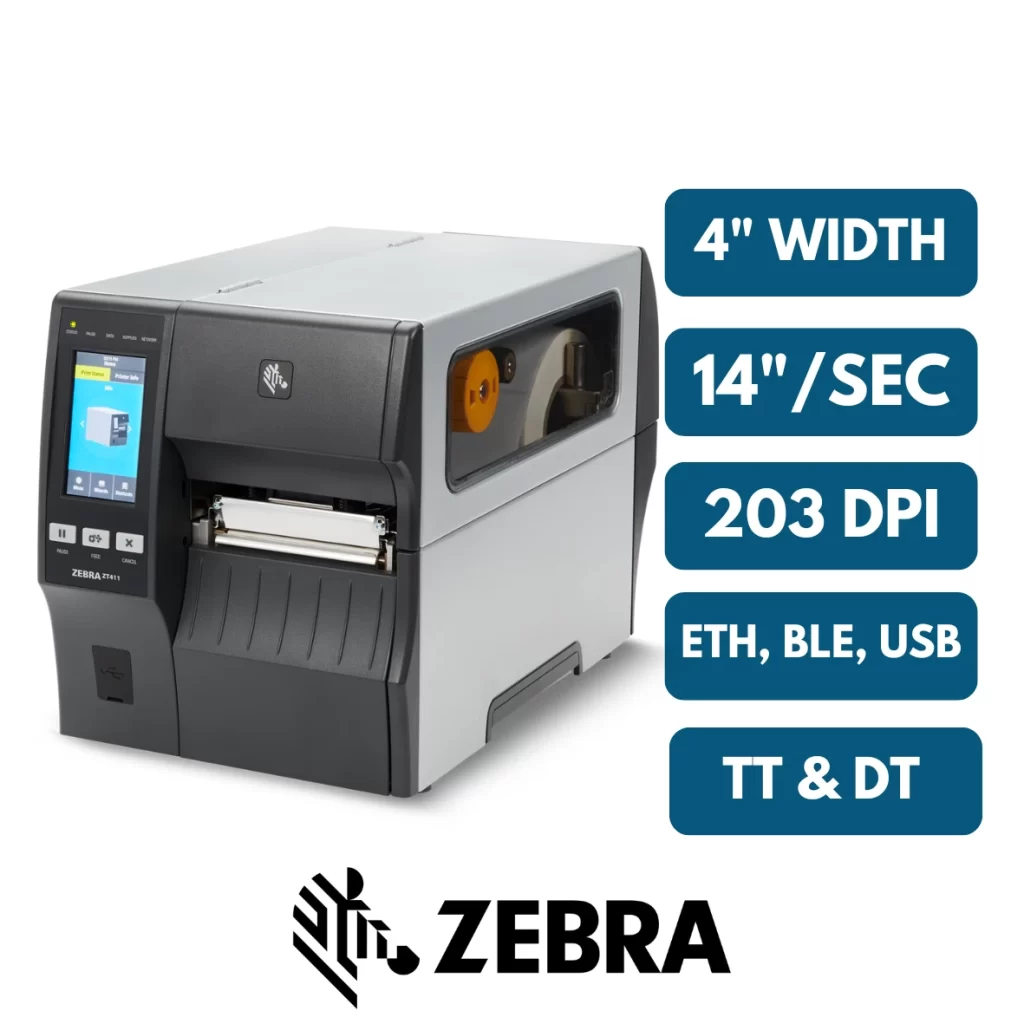 Zebra ZT411, 203 DPI, Ethernet, USB, Bluetooth connectivity, 14"/sec speed
