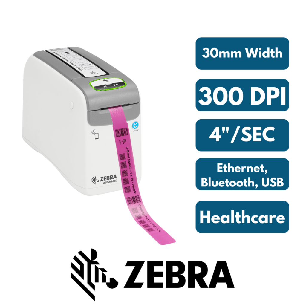 Zebra ZD510, 300 DPI, Bluetooth, Ethernet, USB, 4"/sec speed- Healthcare