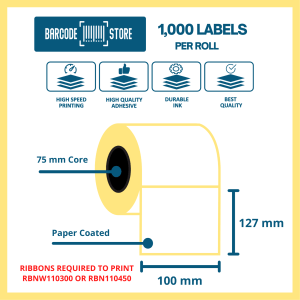 Barcode Paper Labels T-100mm x 127mm, 1,000 Labels / Roll