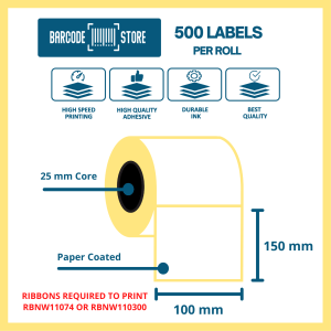 Barcode Paper Labels T-100mm x 100mm, 500 Labels / Roll