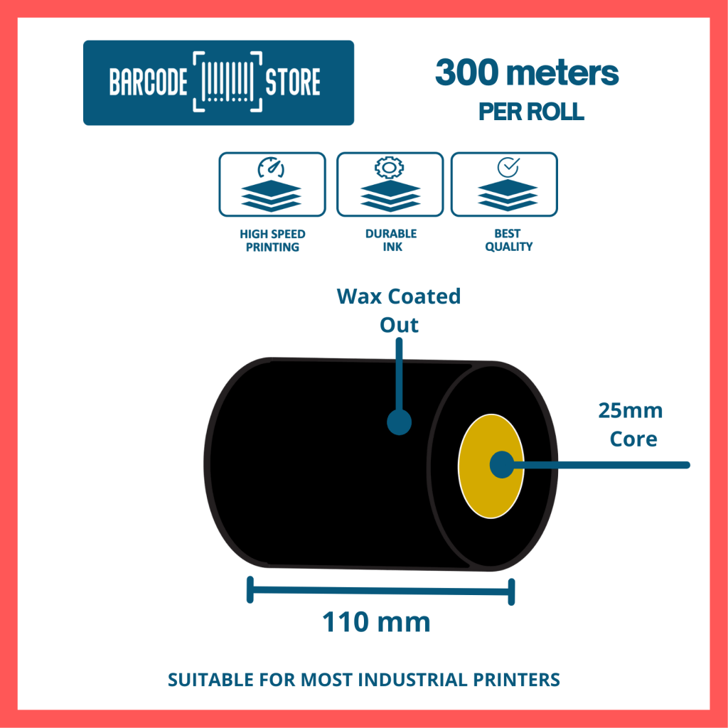 Wax Ribbons W- 110mm x 300mtrs, 25mm core