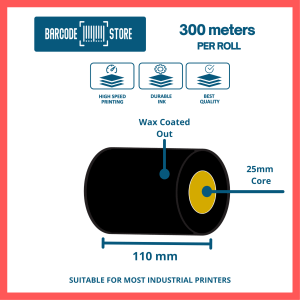 Wax Ribbons W- 110mm x 300mtrs, 25mm core