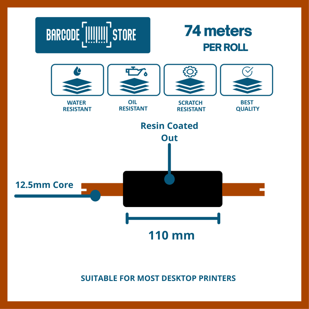 Resin Ribbons R- 110mm x 74mtrs, 12.5mm core