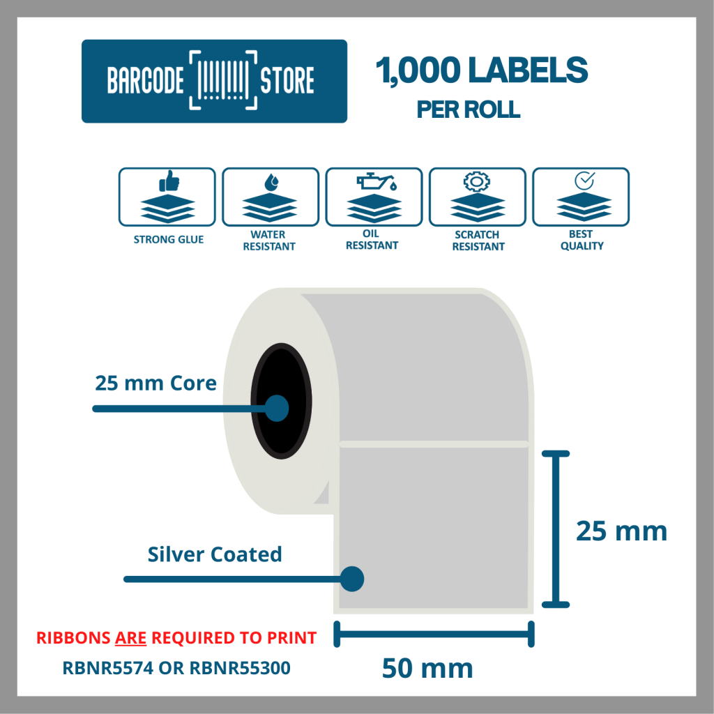 Barcode Heavy Duty Labels SL-50mm x 25mm, 1,000 Labels / Roll