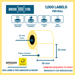 Barcode Paper Labels T-50mm x 25mm, 1,000 Labels / Roll