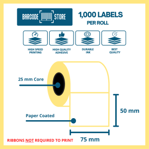 Barcode Paper Labels D-75mm x 50mm, 1,000 Labels / Roll