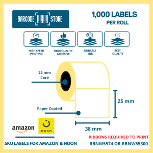 Barcode Paper Labels T-38mm x 25mm, 1,000 Labels / Roll