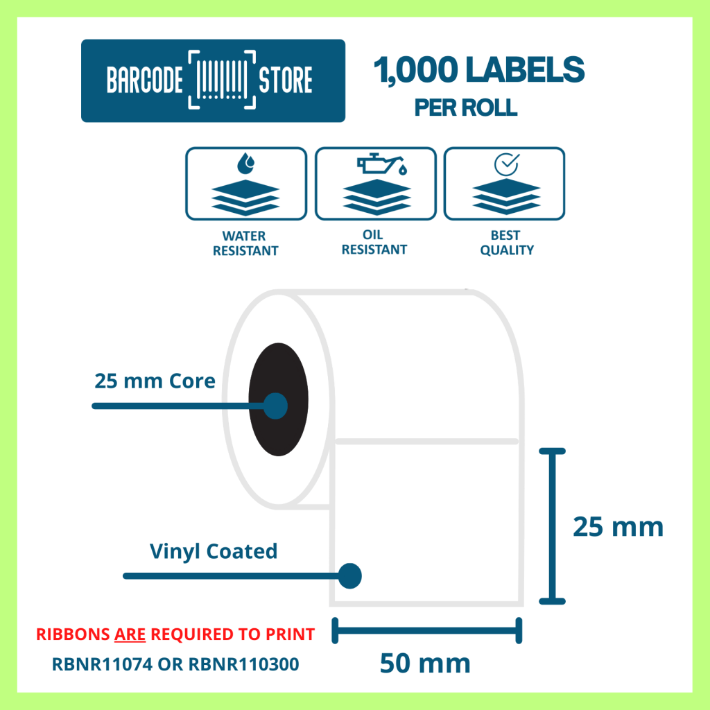 Destructible Tamper Proof Labels -50mm x 25mm, 1,000 Labels / Roll