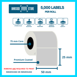 Silver Asset Labels AL-50mm x 25mm, 5,000 Labels / Roll